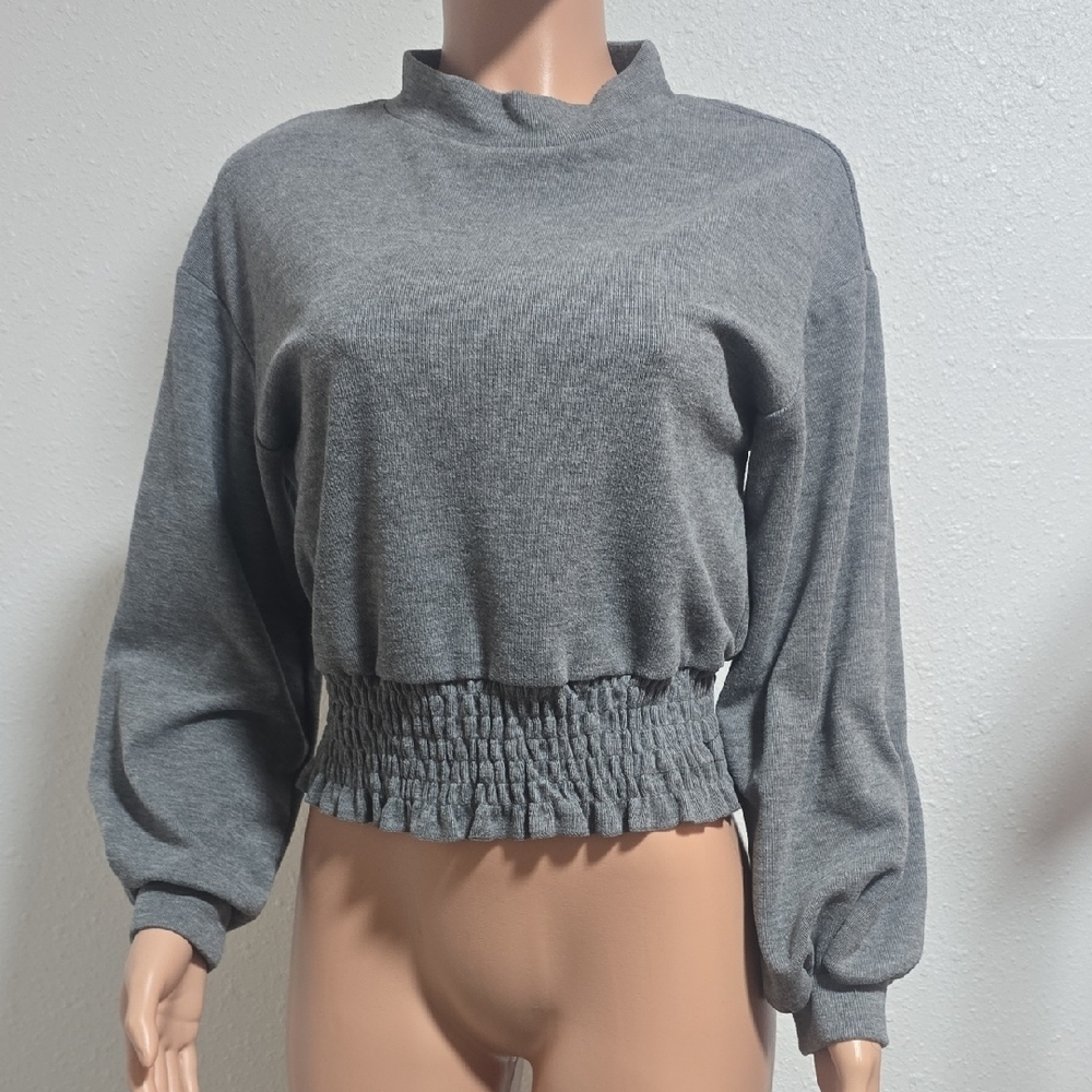 URBAN Romantics Charcoal Smocked Hem Sweatshirt - Picture 1 of 5